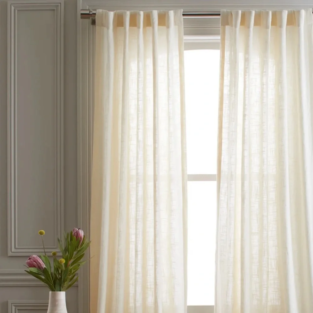 QUINCE Cotton Sheer Curtain Set 2 Panels Ivory
